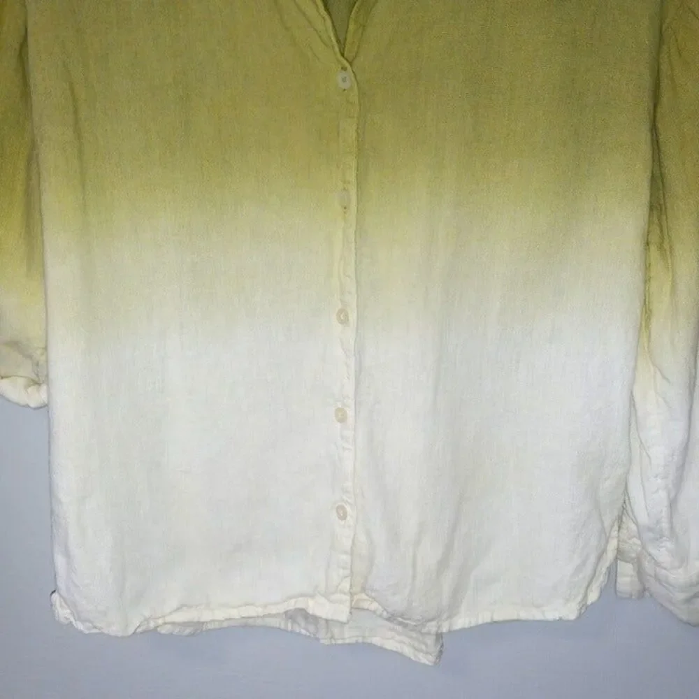 J Jason Wu X-Small Dip Dye Button Front Blouse-Linen Blend-Ombre-Roll Tab Sleeve